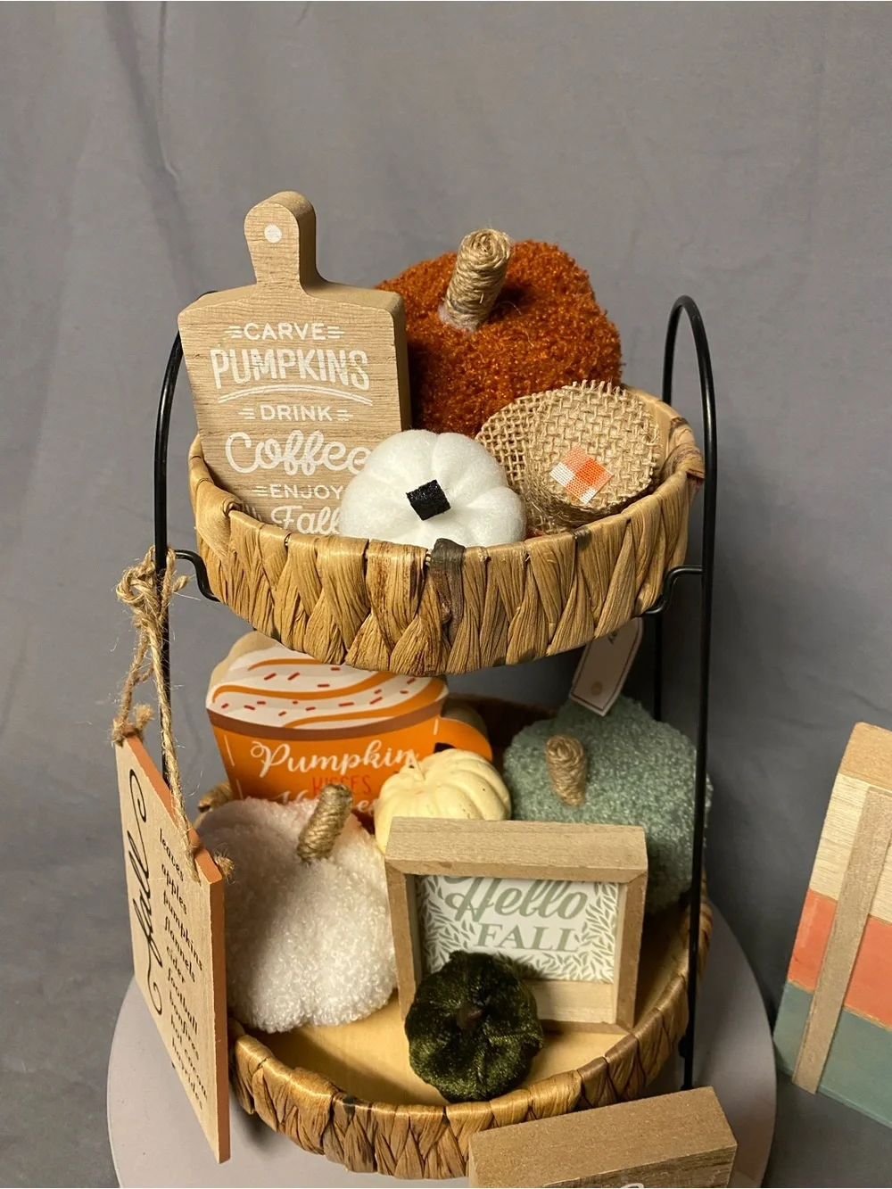 Autumn Pumpkin Patch Decorative Tiered Tray Set - White, Orange, Green